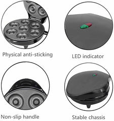 Mini Donut Maker Machine – Kid-Friendly Breakfast and Snack Maker with Non-Stick Surface, Delightful Donut Print Design, Makes 7 Doughnuts (Multi)