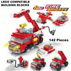 6-in-1 Fire Brigade Truck Building Blocks Set – 142-Piece Creative Play Toy for Kids, Durable DIY Assemble Fire Trucks & Emergency Scenes, Perfect Gift