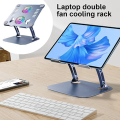 Adjustable Aluminum Desktop Laptop Stand with Cooling Fan, Foldable Minimalist Design, Ergonomic Portable Laptop Stand for Work & Study