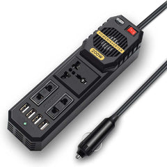 200W Car Power Inverter - DC 12V to AC 220V Converter with 2 AC Outlets, 4 USB Ports & Cigarette Lighter Socket