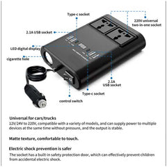 150W Universal Car Inverter - Multi-Port Travel Adapter with USB & AC Outlet for Global Use
