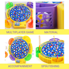 Fishing Game Electronic Musical Rotating Toy with 45 Fish & 4 Fishing Rods, Fun Learning Game, Gift for Kids of All Ages, Birthday Gift - Blue