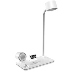 LED Desk Lamp with Wireless Charger, Bluetooth Speaker, Clock & Night Light - Modern Multifunctional Touch Control Design