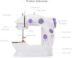 Sewing Machine for Beginners | Kids Handheld Portable Electric Mini Sewing Machine with Extension Table & Dual Speed | Crafting & Mending Machine with Lights & Foot Pedal for Household Use