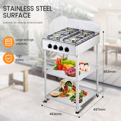 4-Burner Stainless Steel Gas Stove - Self-Ignition, Perfect for Home & Camping, Durable & Efficient White Design