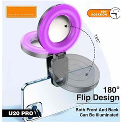 U20 PRO Ring Selfie Light - RGB Clip LED Fill Light with Tripod, Portable Mini Video Lighting for Phone & Camera (Black)