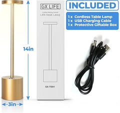 Cordless LED Table Lamp – Full Size Minimalist Design with Rechargeable Battery and 3-Level Dimming for Home, Office, and Nursery