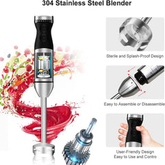9-Speed Hand Blender - 5-in-1 Stainless Steel Handheld Mixer with Whisk, 700ml & 500ml Containers, Dishwasher Safe