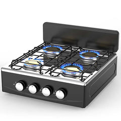 OE-441 European 4-Burner Gas Stove. Sabaf burners, pulse ignition & cast iron pan supports. For home & outdoor use.