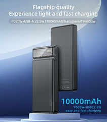 YP57 Fast Charging Power Bank – 10000mAh with 15W + USB 22.5W, Transparent Window Battery Display