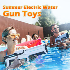 Electric Water Gun with Automatic Suction. 25-32ft range waterproof toy for adults & kids. Summer pool beach party fun.