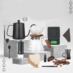 DX-2573 12-PC Pour Over Coffee Kit - Complete Set with Wooden Dripper & Travel Bag, Perfect Gift for Coffee Lovers
