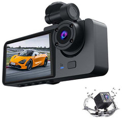 4-Inch Triple-Lens WiFi Dash Cam - Front/Rear/Inside Recording, Mobile App Control, Night Vision & Parking Monitor
