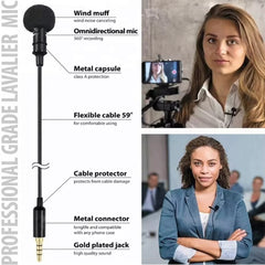 3.5mm Lavalier Microphone for Mobile Phone – Tie Clip, Audio & Video Recording, Stretch-Resistant, Environmentally Friendly, Flexible & Practical