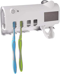 3-in-1 Intelligent Photosensitive Toothpaste Dispenser | Wall Mounted USB Rechargeable Solar Power Toothbrush Holder (White)