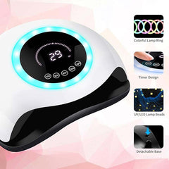 UV LED 168W Nail Lamp - Professional Nail Dryer with 42 LEDs for Gel Nail Polish, Fast Curing Nail Light with 4 Timer Settings, Colorful LED Ring & Smart Sensor, Perfect for Salon and Home Use
