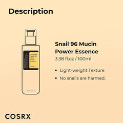 COSRX Advanced Snail 96 Mucin Power Essence. Hydrating & repairing snail secretion filtrate for plump, glowing skin. 100ml.