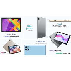 Tab 12 10.1 Inch Display 5G Android Tablet - 8 GB RAM, 256 GB ROM, 4000 mAh Battery, Dual Sim Support - Grey