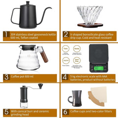 DX-2573 12-PC Pour Over Coffee Kit - Complete Set with Wooden Dripper & Travel Bag, Perfect Gift for Coffee Lovers