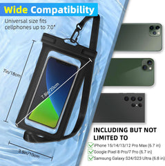 Waterproof Phone Pouch, IPX8 Waterproof Cell Phone Case for All Mobile Phones, Essential Dry Bag with Touchscreen-Friendly Design for Beach, Cruise, Swimming, and Outdoor Activities