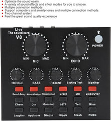 V8 Sound Card for Live Streaming – 2 Channels with Multiple Voice Changer Effects and 1200mAh Battery for Smartphones and Computers
