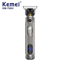 KM-700H Professional Cordless Hair Clipper. LCD display, 1500mAh USB rechargeable, adjustable blades & metal body for barbers.