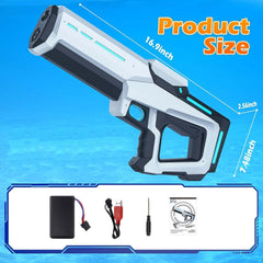 Electric Water Gun with Automatic Suction. 25-32ft range waterproof toy for adults & kids. Summer pool beach party fun.