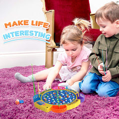 Fishing Game Electronic Musical Rotating Toy with 45 Fish & 4 Fishing Rods, Fun Learning Game, Gift for Kids of All Ages, Birthday Gift - Blue