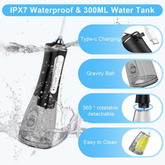 Cordless Water Dental Flosser - 5 Cleaning Modes, IPX7 Waterproof, Portable Oral Irrigator for Home & Travel (Black)