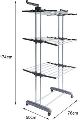 Foldable Rolling Laundry Drying Rack with Adjustable Shelves | Heavy-Duty Stainless Steel Rods | Compact Storage | 4-Tier Adjustable Height & Portable Design