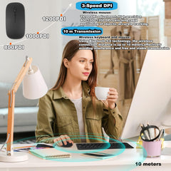 Ultra-Slim Bluetooth Keyboard & Mouse Combo - Rechargeable Wireless Set for Windows, Android, iOS, iPad, PC & Laptop