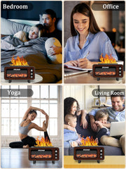 Wood Grain Fireplace Diffuser | 7-Color Flame Humidifier | Silent Auto Shut-Off Aroma Diffuser | Simulated Fire Light for Living Room, Bedroom