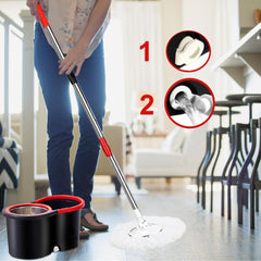 Easy Spin Mop and Bucket Set with 360° Rotation | Stainless Steel Handle & Wring Dryer Basket | Includes 2 Microfiber Mop Heads for Floor Cleaning | Ideal for Hardwood, Ceramic Tile, Marble, Laminate, and Glass