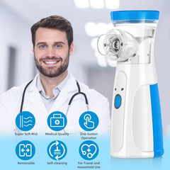 Mini Portable Nebulizer Handheld steam inhalator for adults & kids. Low power, quiet operation for travel & home use.