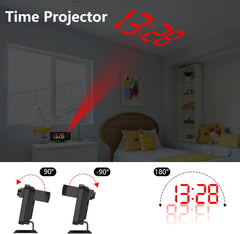 Projection Alarm Clock - 180° Rotatable Ceiling Projector, RGB LED Display, Dual Alarm & 5-Level Dimmer (Black)