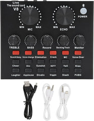 V8 Sound Card for Live Streaming – 2 Channels with Multiple Voice Changer Effects and 1200mAh Battery for Smartphones and Computers