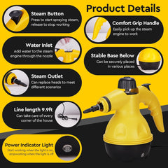 Powerful Pressurized Handheld Steam Cleaner - 9pc Kit for Multi-Surface Cleaning (Kitchen, Bathroom, Car, Windows, Grime