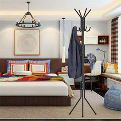 12-Hook Coat Rack Stand - Wrought Iron Clothing Hanger with Shelves, Freestanding Wardrobe Organizer for Bedroom/Entryway