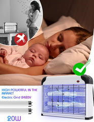 Electric Bug Zapper - 20W UV Mosquito Killer, 2800V Grid, Plug-in Hanging Indoor Insect Trap for Mosquitoes, Flies, Moths