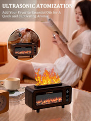 Wood Grain Fireplace Diffuser | 7-Color Flame Humidifier | Silent Auto Shut-Off Aroma Diffuser | Simulated Fire Light for Living Room, Bedroom