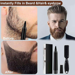 Waterproof Beard Filler Pen Kit - Contoured Beard Pen with Brush, Long-Lasting, Sweatproof Beard Pencil for Patchy Beard, Natural Look, Quick and Easy Grooming Solution