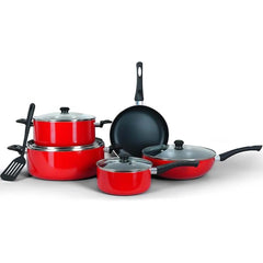 10-Piece Nonstick Cookware Set - 10X Tougher Coating, Heat-Resistant Handles, Glass Lids, Frypan, Wokpan, Nylon Turner