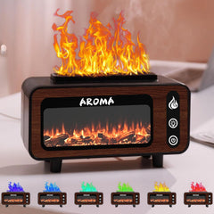 Wood Grain Fireplace Diffuser | 7-Color Flame Humidifier | Silent Auto Shut-Off Aroma Diffuser | Simulated Fire Light for Living Room, Bedroom