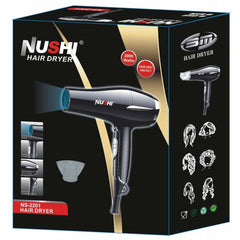 NUSHI NS-2201 Professional Hair Dryer. 2000W powerful motor for fast drying with ionic technology & multiple heat/speed settings.