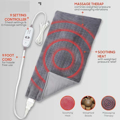 Heat Massaging Weighted Heating Pad by Sharper Image – Electric Heating Pad with Massaging Vibrations, 6 Settings