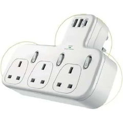 Dx871 Power Strip with 3 AC outlets, 2 USB ports & 1 PD port for fast charging. Compact modern design in white.