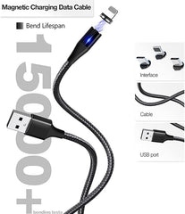 3-in-1 Magnetic Charging Cable | 3A Fast Charge | Compatible with Micro USB, Type C, and All iProduct Devices