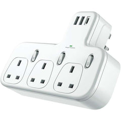 Dx871 Power Strip with 3 AC outlets, 2 USB ports & 1 PD port for fast charging. Compact modern design in white.