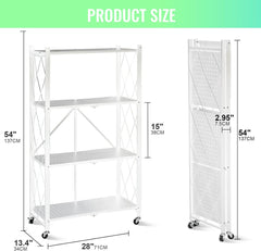 4-Layer White Mobile Folding Kitchen Storage Rack – No-Installation, Thickened Multi-Purpose Shelf (White)