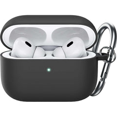 Silicone Case for AirPods Pro 2nd/1st Gen. Shockproof cover with keychain, hard PC interior & visible LED. 2023-2019 models.